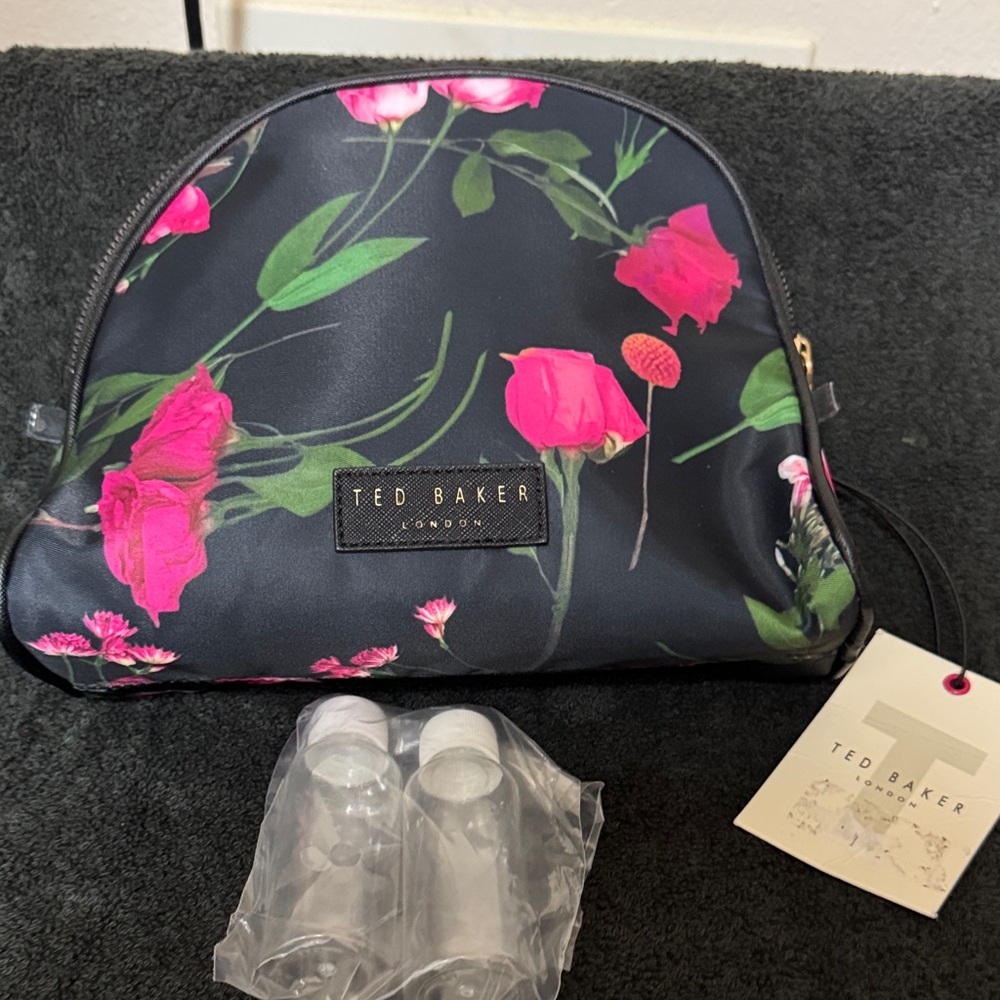 Ted Baker Navy Floral Cosmetic Bag with Pink Roses